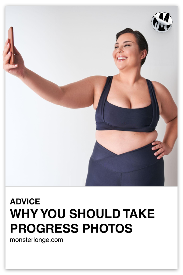 Why You Should Take Progress Photos written in text with image of an overweight woman taking a selfie.