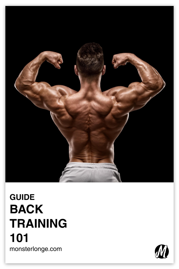Back Training 101 written in text with image of a shirtless man performing a back double biceps pose with his back turned to the camera.