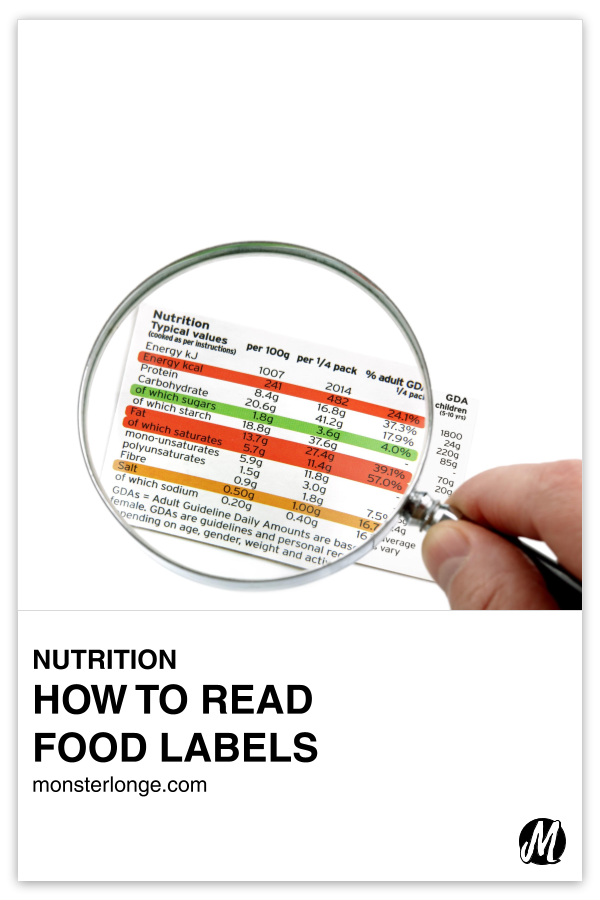 How To Read Food Labels written in text with image of a hand holding a magnifying glass over a nutrition facts label.