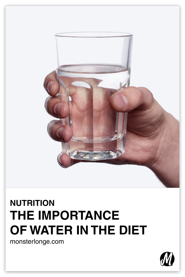 The Importance Of Water In The Diet written in text with image of a hand holding a glass of water.