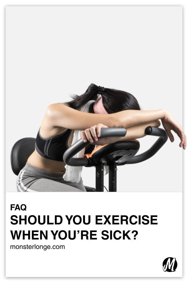 Should You Exercise When You're Sick? written in text with image of a woman asleep on a stationary bike.