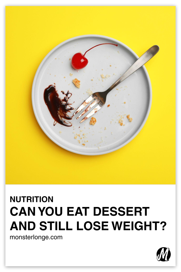 Can You Eat Dessert And Still Lose Weight? written in text with image of a fork and cherry on a dirty plate.