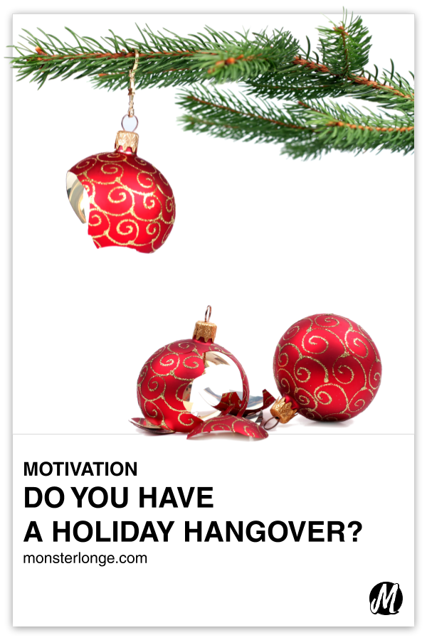 Do You Have A Holiday Hangover? written in text with image of a broken Christmas tree decoration on a tree branch and two decorations on the ground below it, one broken and the other whole.