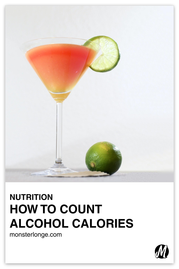 How To Count Alcohol Calories written in text with image of a cocktail glass with a mixed drink in it.
