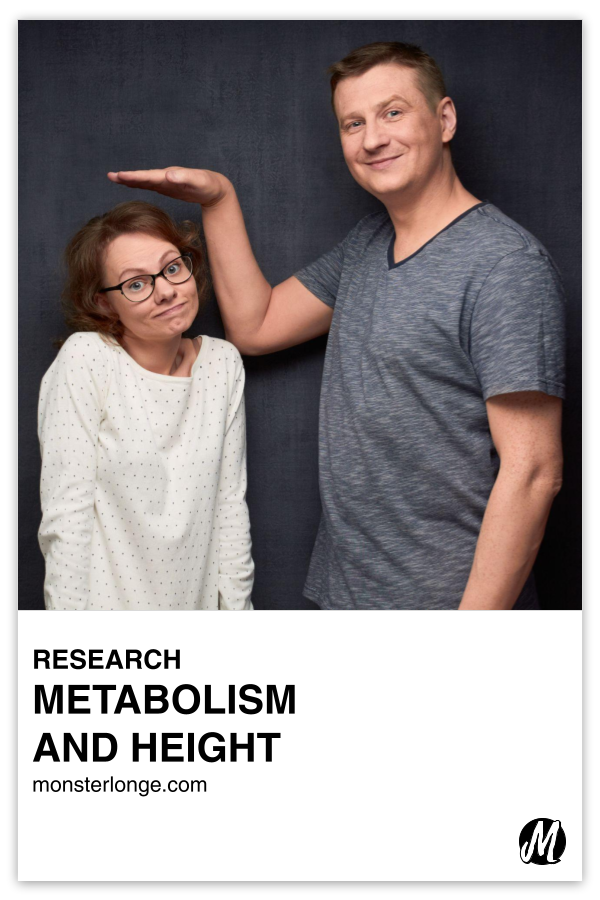 Metabolism And Height written in text with image of a tall man raising his hand over a shorter woman as she shrugs her shoulders.