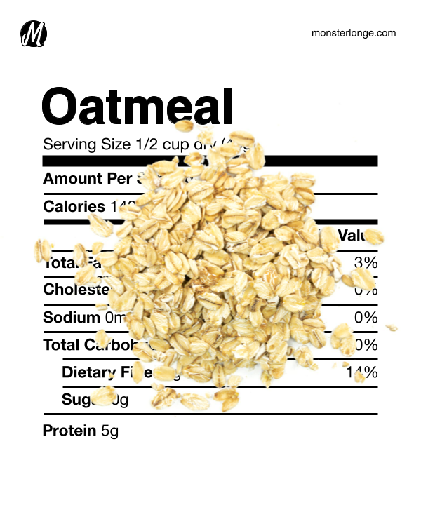 Image of a pile of oatmeal and its nutritional values.