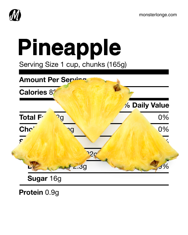 Image of pineapple chunks and the nutritional values.