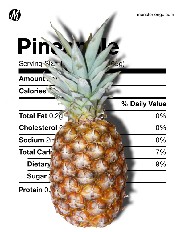 Image of a pineapple and its nutritional values.
