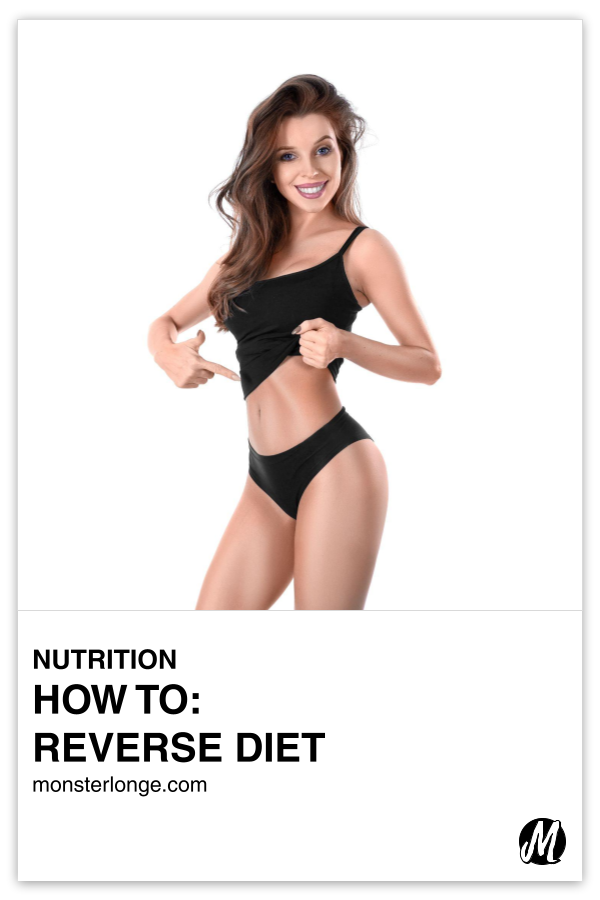 How To Reverse Diet written in text with image of a fit woman pointing to her midsection.