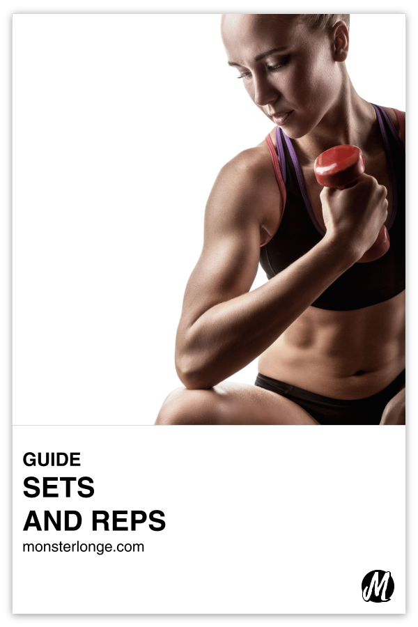 Sets And Reps written in text with image of a woman performing concentration curls.