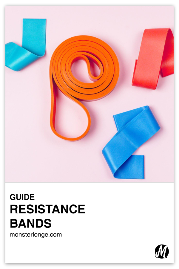 Resistance Bands written in text with image of resistance bands against a pink background.