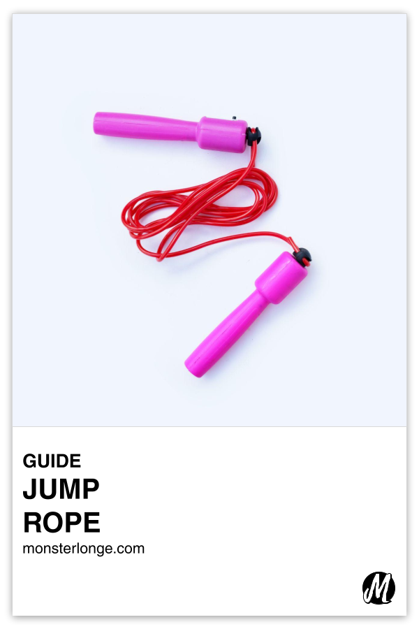 Jump Rope written in text with image of a plastic jump rope against a flat background.