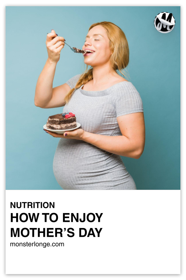 How To Enjoy Mother's Day written in text with image of an expectant mother eating cake.