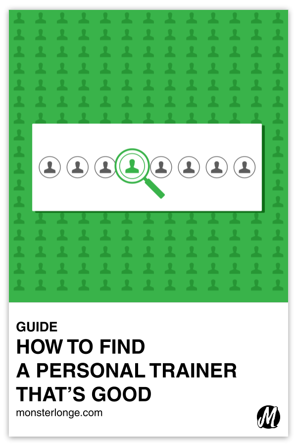 How To Find A Personal Trainer That's Good written in text with image of a magnifying glass and people.