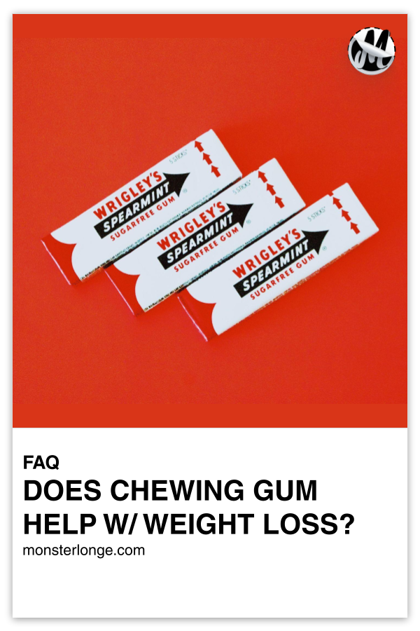 Does Chewing Gum Help W/ Weight Loss? written in text with image of three packs of Wrigley's sugarfree gum.