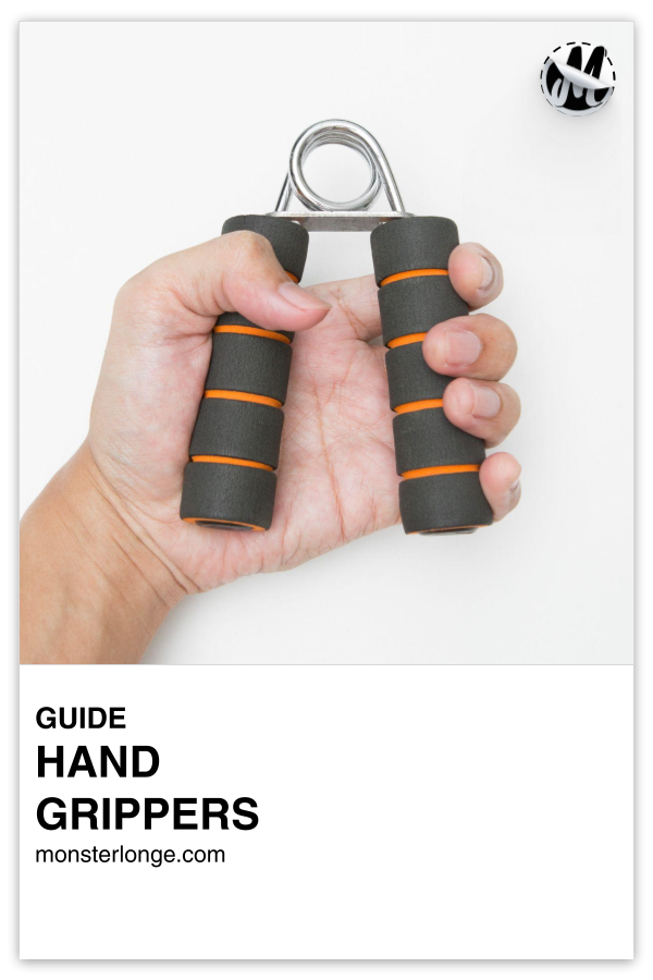 Hand Grippers written in text with image of a hand squeezing a pair of hand-grippers.