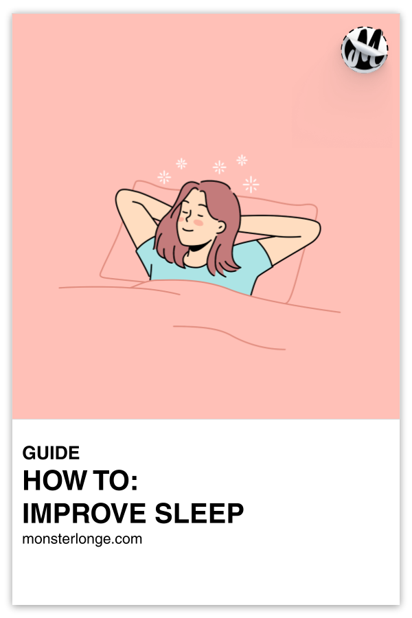 How To Improve Sleep written in text with image of a smiling woman lying in bed sleeping.