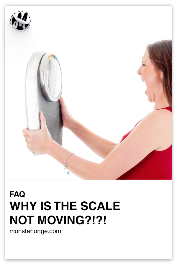 Why Is The Scale Not Moving? written in text with image of a woman holding a scale in her hands and yelling at it.