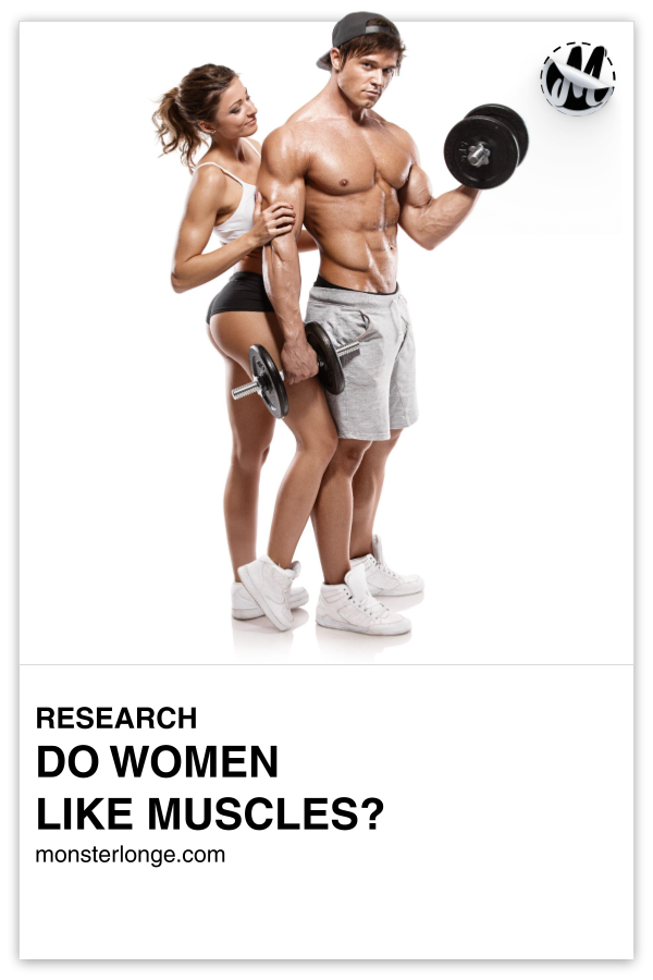 Do Women Like Muscles? written in text with image of a shirtless man and a woman behind him wrapping her arms around his body as he lifts dumbbells.