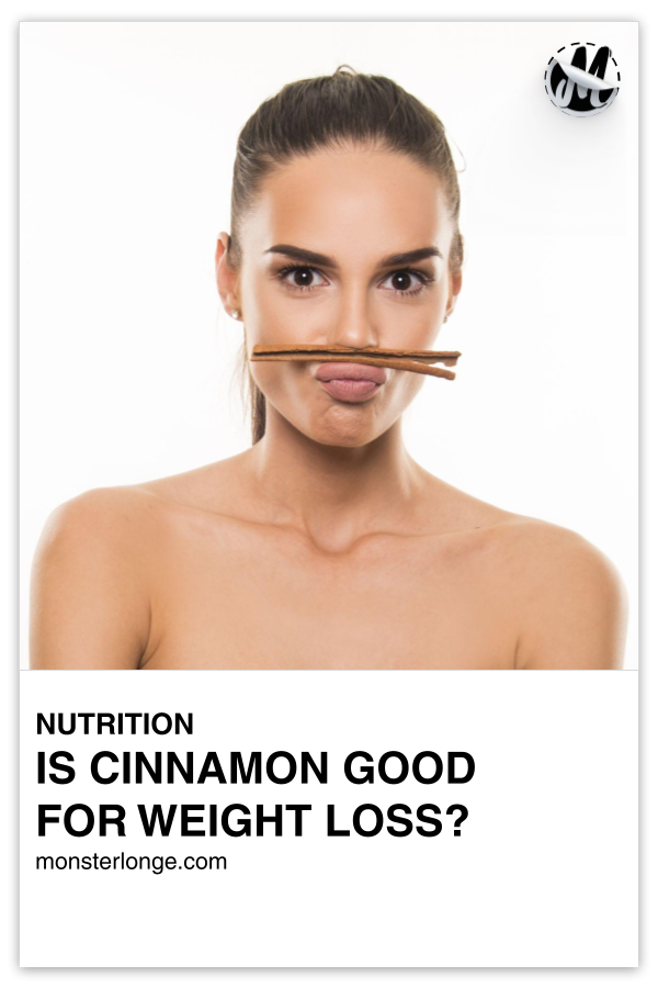 Is Cinnamon Good For Weight Loss? written in text with image of a woman with a cinnamon stick under her nose.