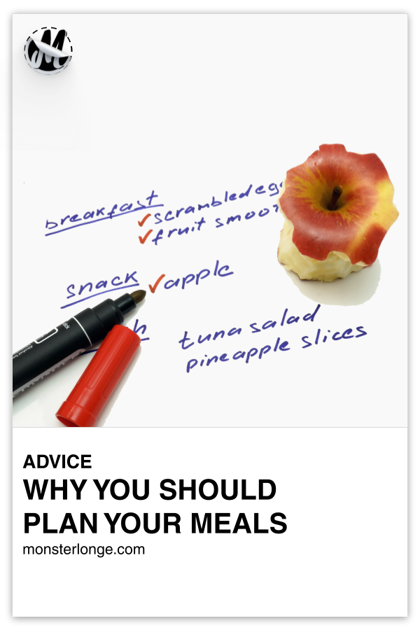 Why You Should Plan Your Meals written in text with image of an apple and markers on top of a flat surface with meals written down.