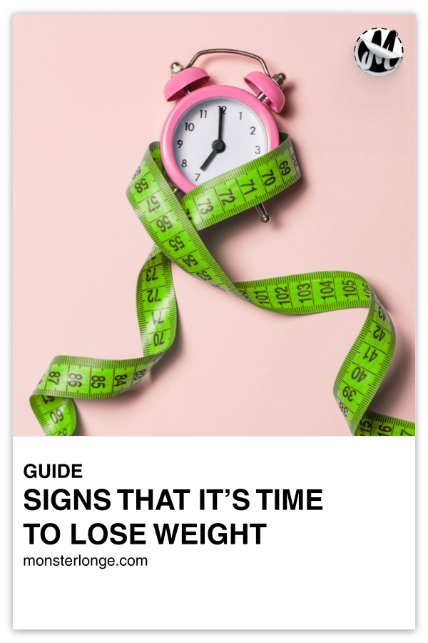 Signs That it's Time To Lose Weight written in text with image of an alarm clock wrapped around measuring tape.