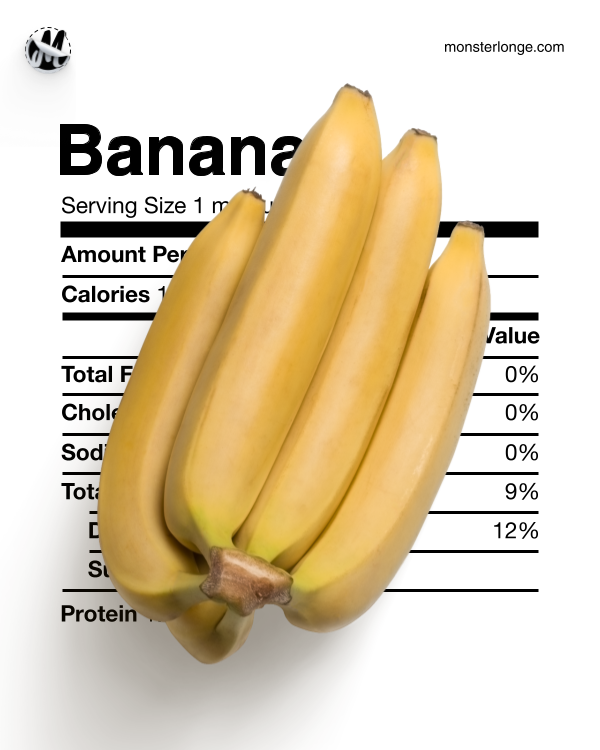 Image of a hand of bananas and the nutritional value of a finger.