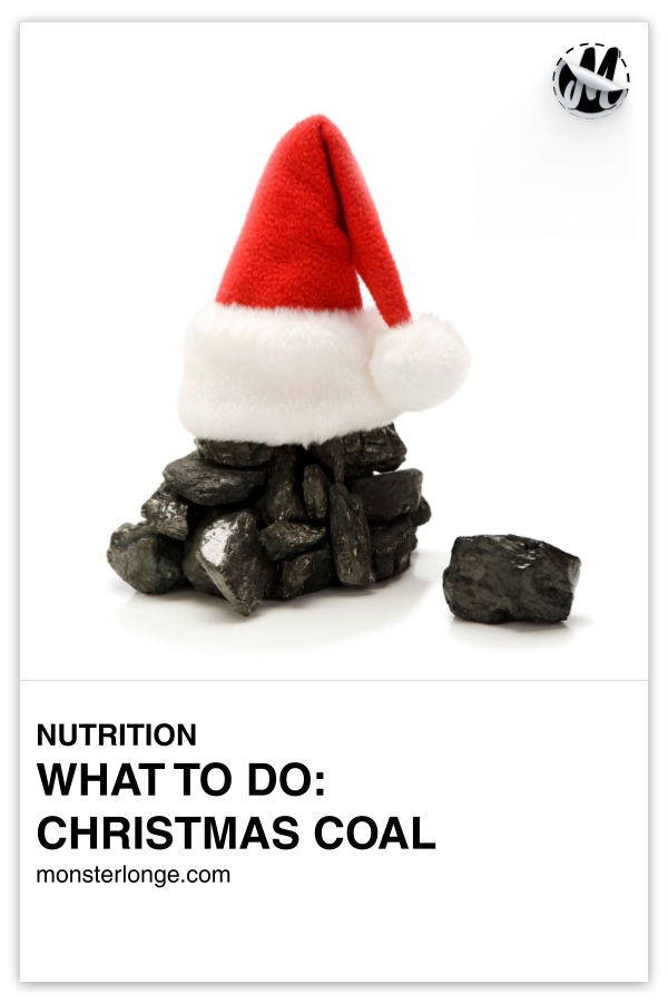 What To Do: Christmas Coal written in text with image of a Santa hat on top of a pile of coal.