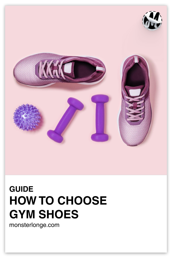 How To Choose Gym Shoes written in text with image of a pair of shoes, dumbbells, and a massage ball.