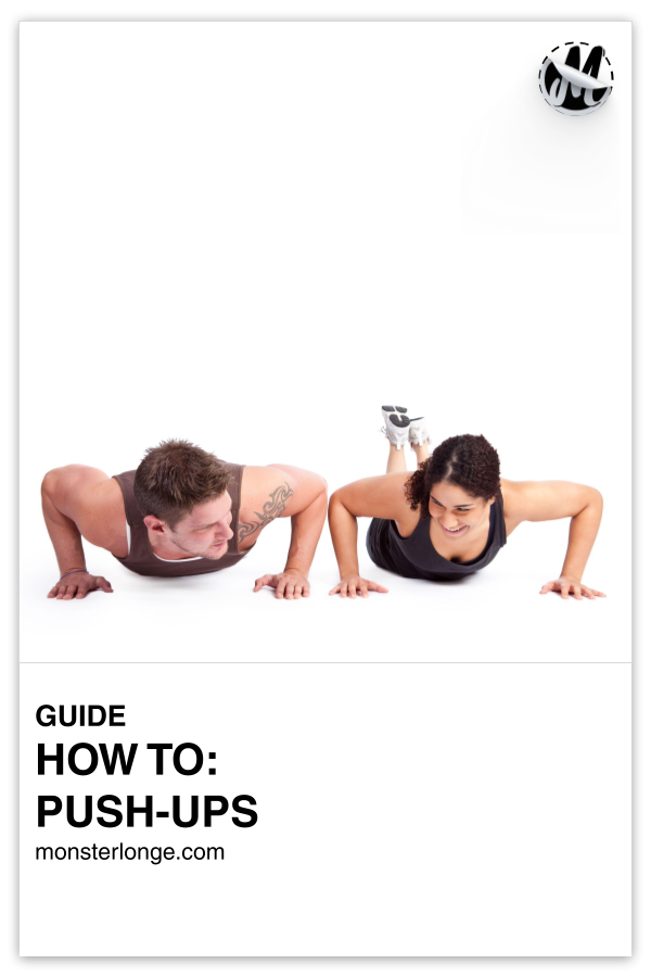 How To: Push-Ups written in text with image of a man and woman on the ground performing push-ups.