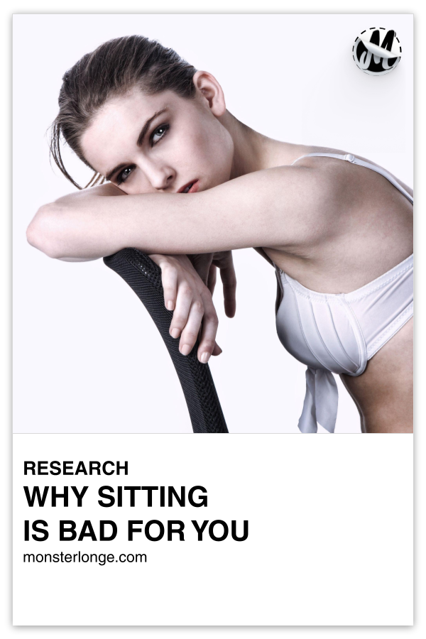 Why Sitting Is Bad For You written in text with image of a woman sitting backwards in a chair.
