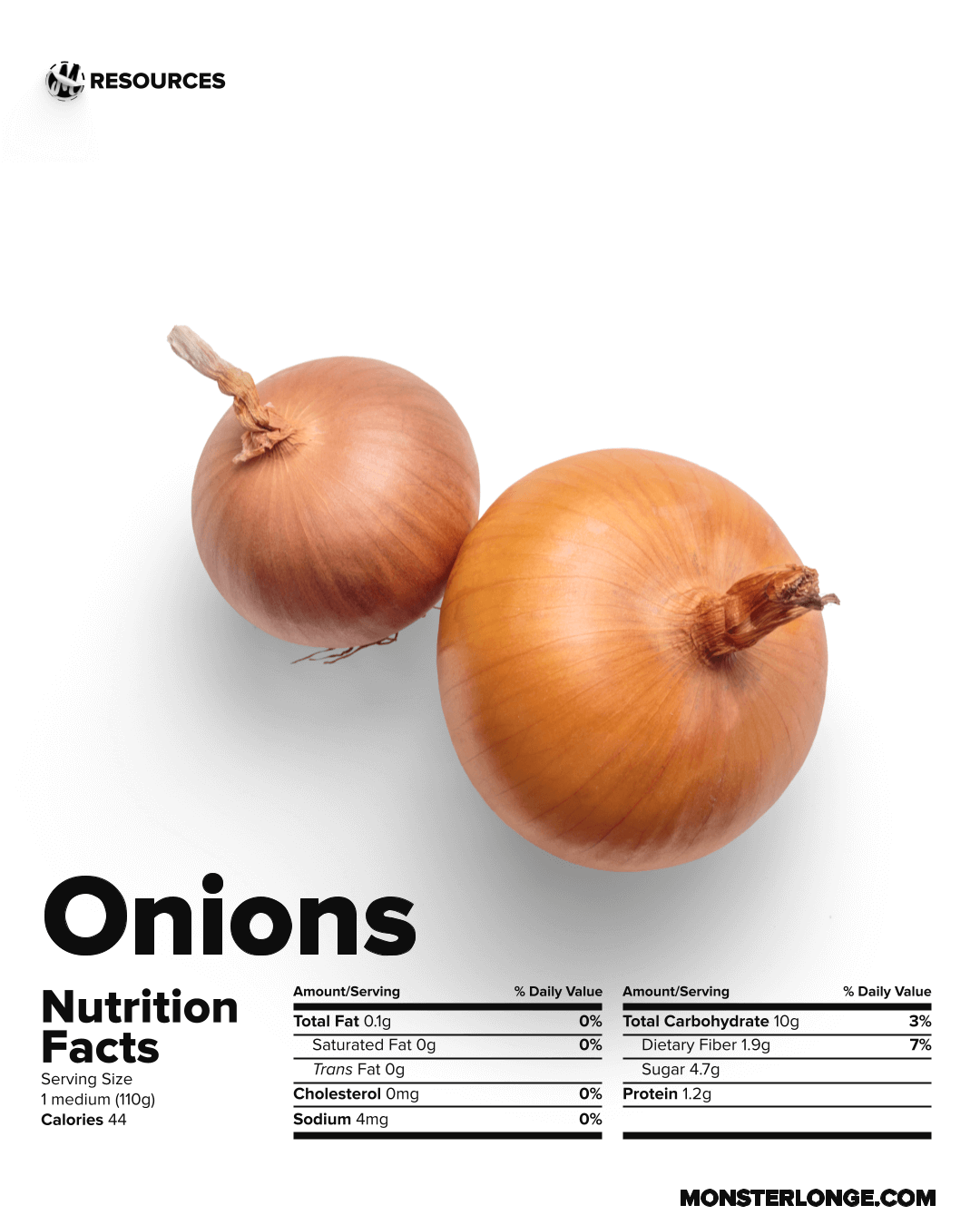 Image of two onions and their nutritional values.