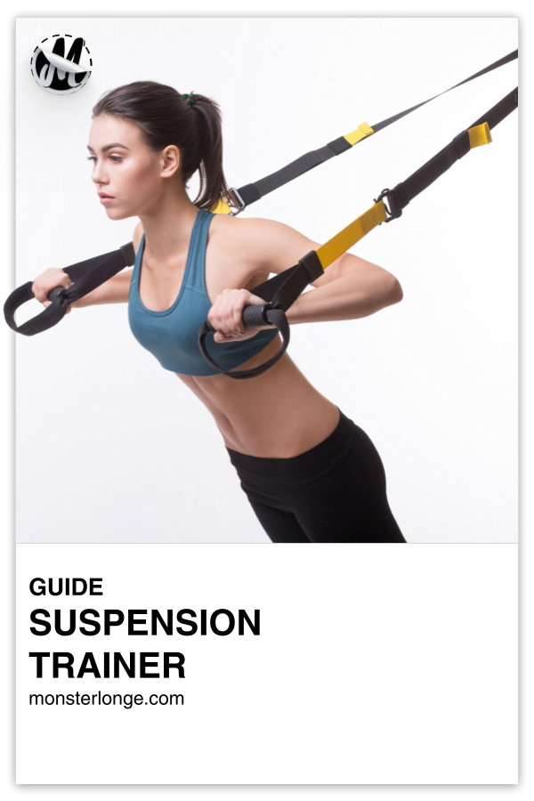 Suspension Trainer written in text with image of a woman leaning forward as she's using a suspension trainer.