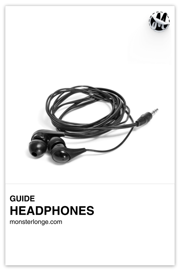Headphones written in text with image of wired headphones.